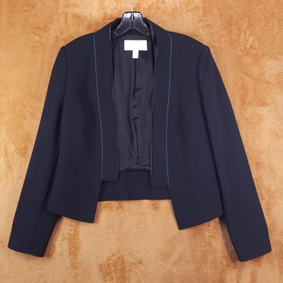 HUGO BOSS Blazer Womens Size 8 Black Open Lined Flared Peplum Back Hem Jacket - Picture 1 of 8